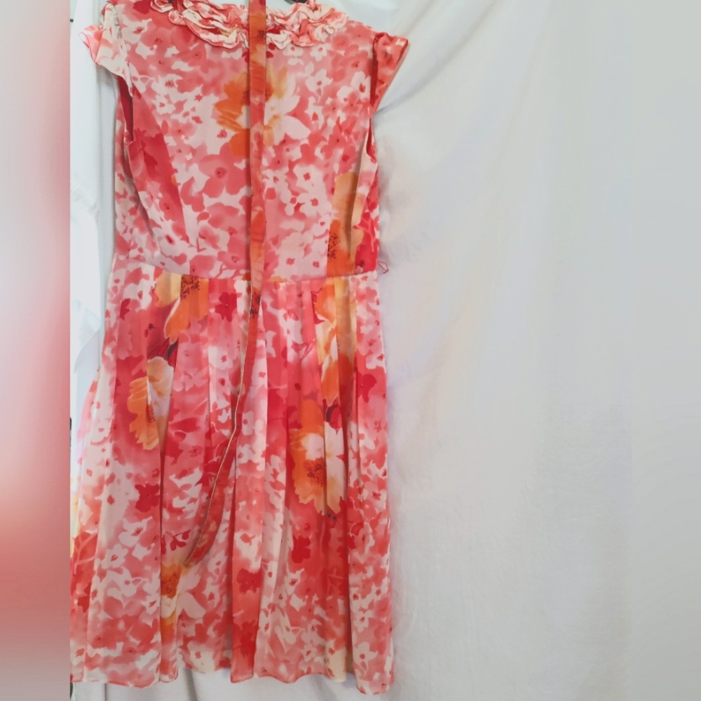 Adriana Papell Floral Pink Orange Silk Dress. Pre-Owned Prime Condition Size 14.